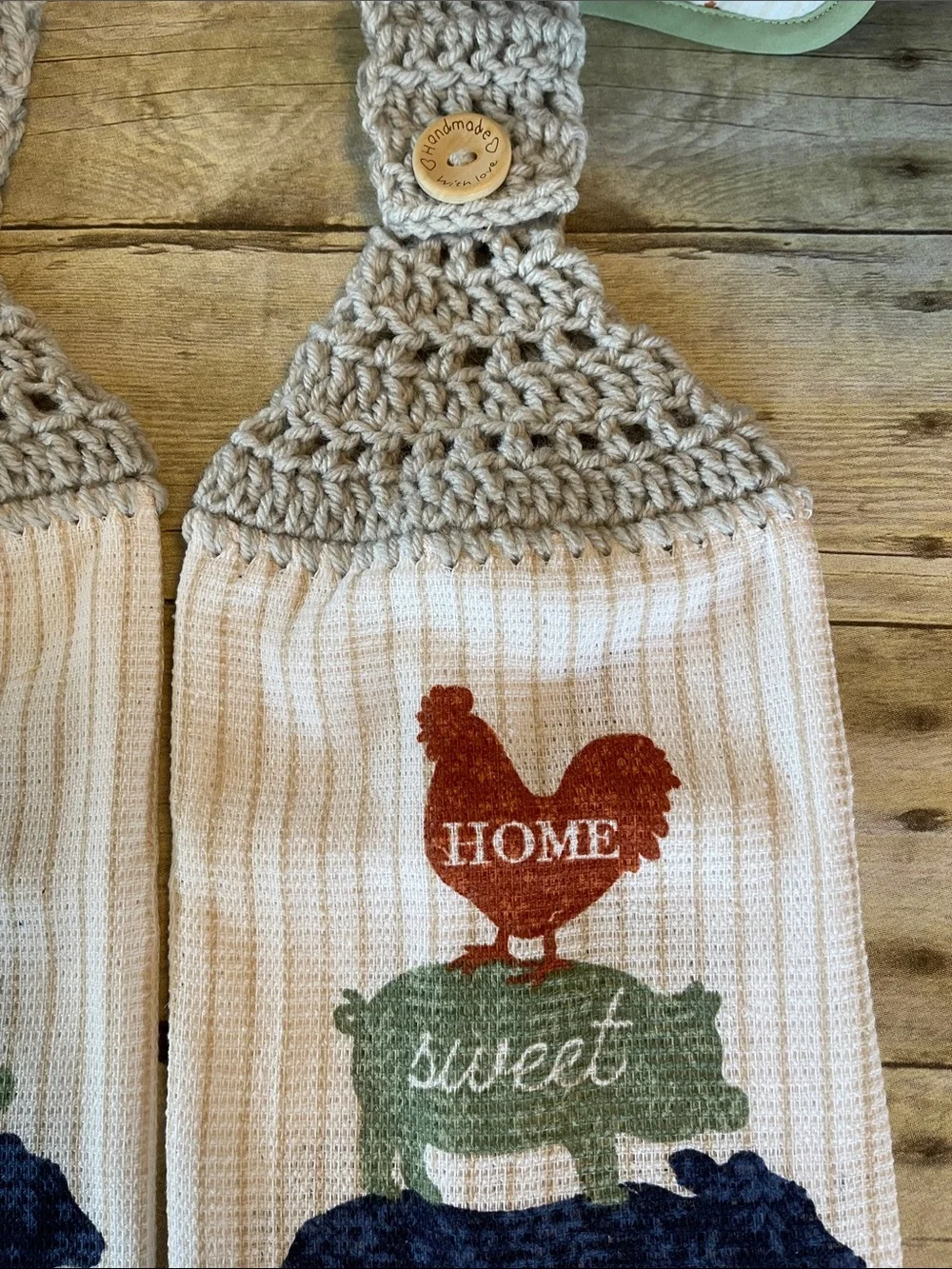 Bundle of 4 - Two Crochet Hanging Towels Double Thick and Two Pot Holders